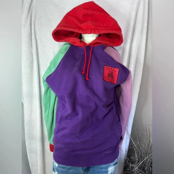 Teddy Fresh Color Block Hoodie Pullover‎ Sweatshirt Patch Logo Size M - Picture 1 of 2